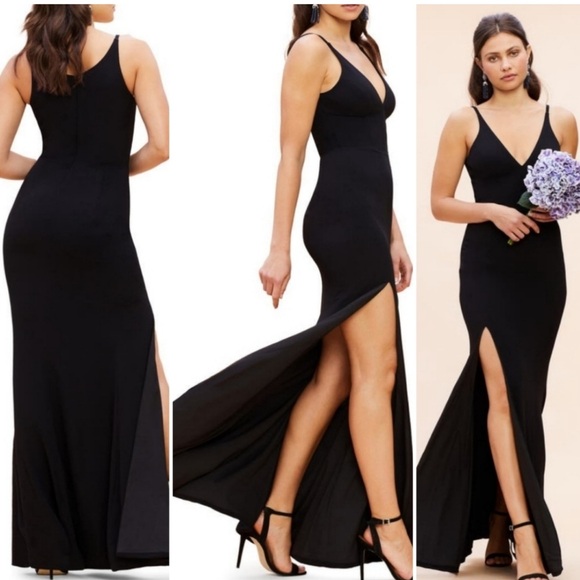 Dress the Population Dresses & Skirts - Dress the Population Iris Gown – Black Plunging Maxi Dress Size XXL NWT